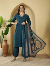 Printed Cotton Blend Kurta With Pants & Dupatta